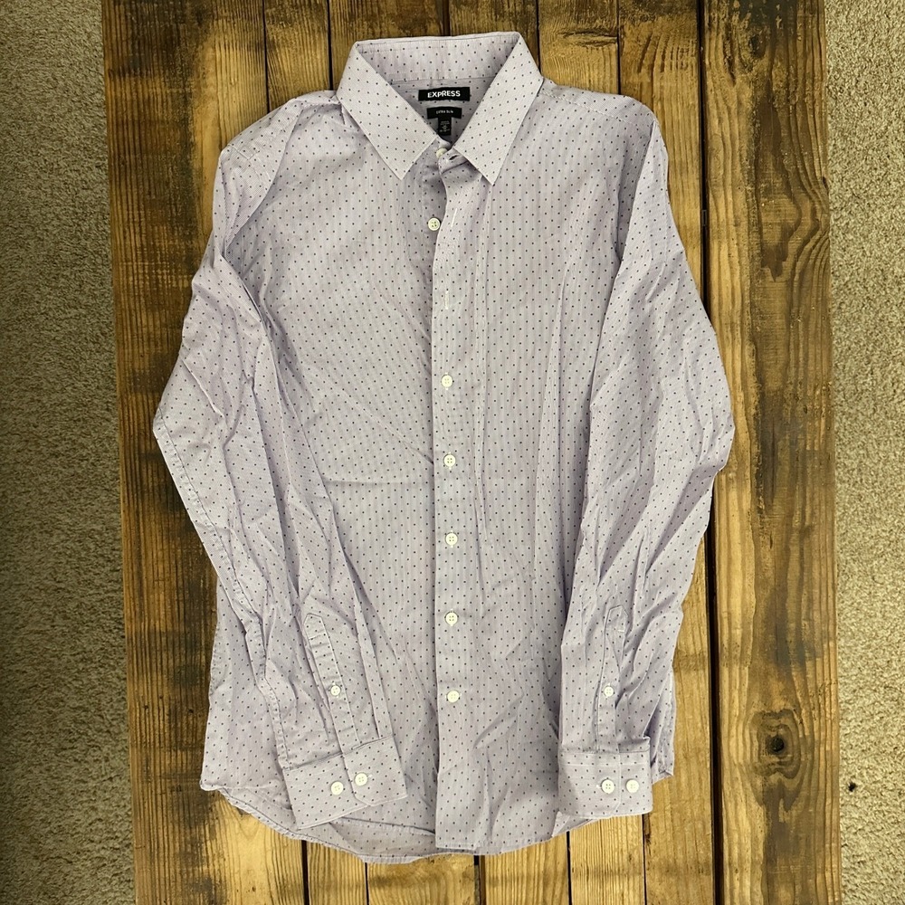 Express Mens Extra Slim Fit Dress Shirt Stripe Polka Dot M 15-15.5
